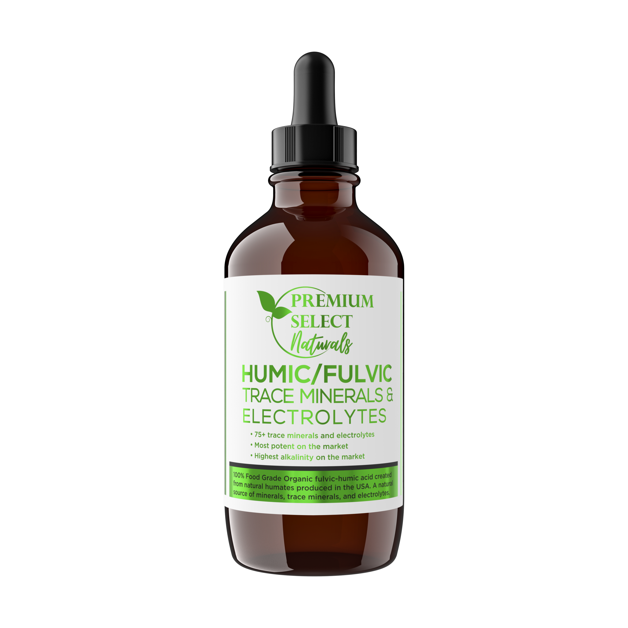 Premium Select Naturals Humic Fulvic trace minerals and electrolytes bottle